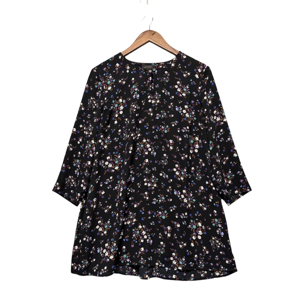 J. Jill Wearever Tunic Womens M Black 3/4 Sleeve Ditsy Floral Feminine Cottage
